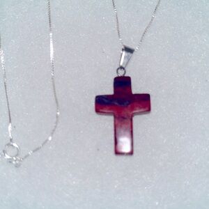 Boho hippie Brecciated Red Jasper Cross natural crystal silver 16” necklace